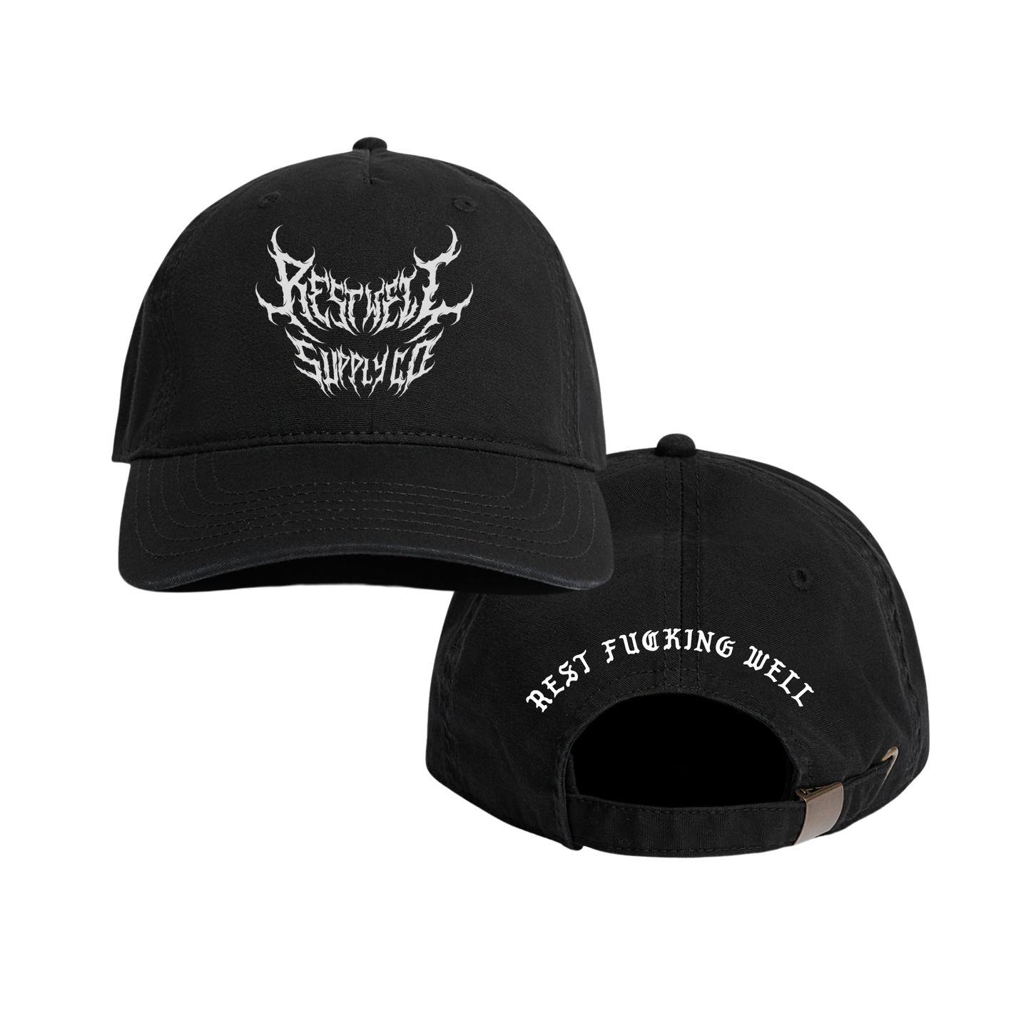 5 Panel Metal Hat White on Black