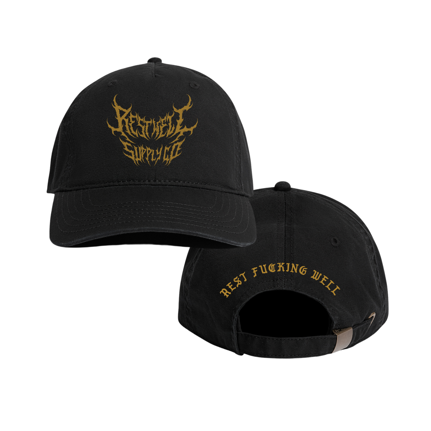 5 Panel Metal Hat Gold on Black