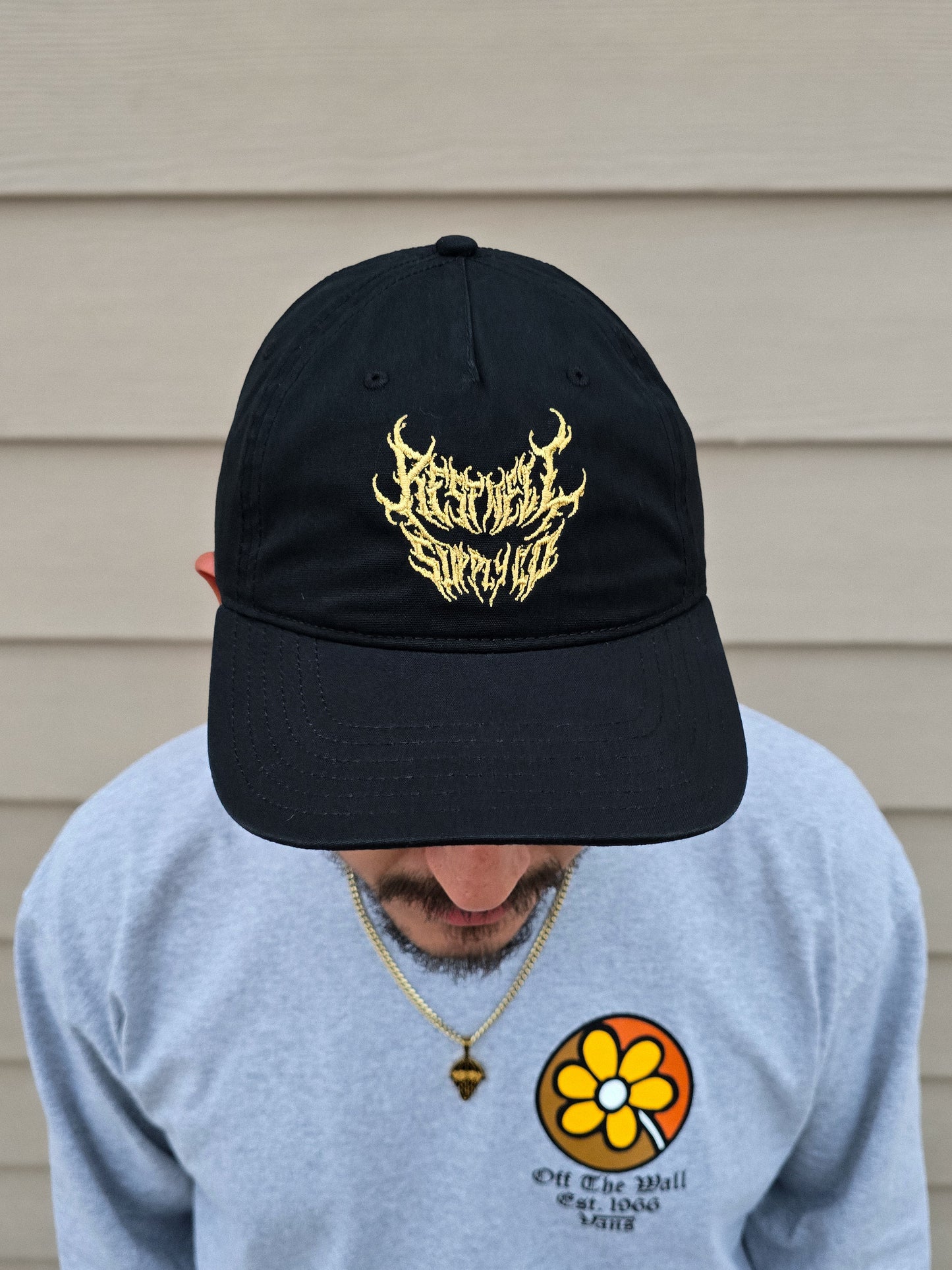 5 Panel Metal Hat Gold on Black