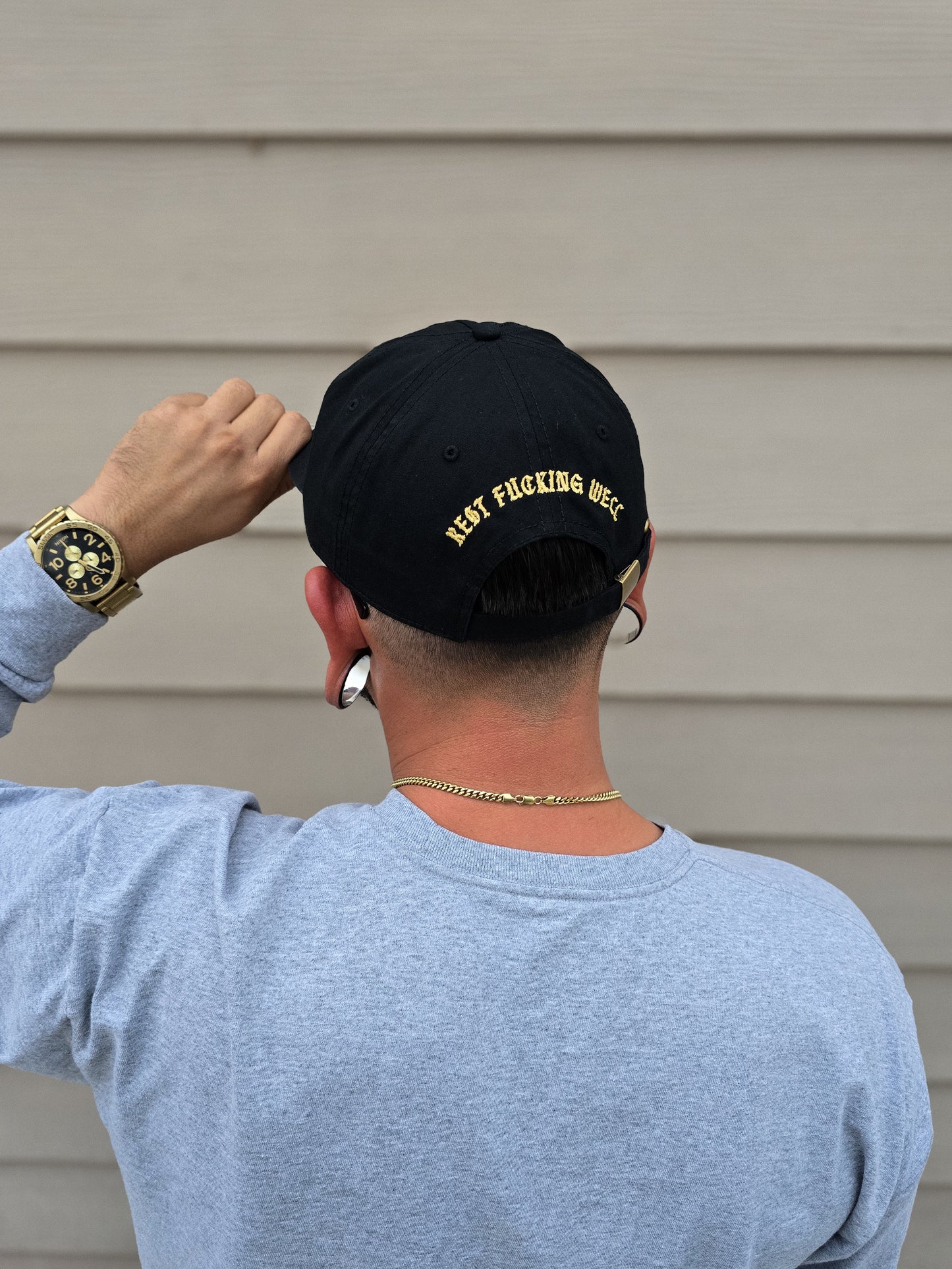 5 Panel Metal Hat Gold on Black