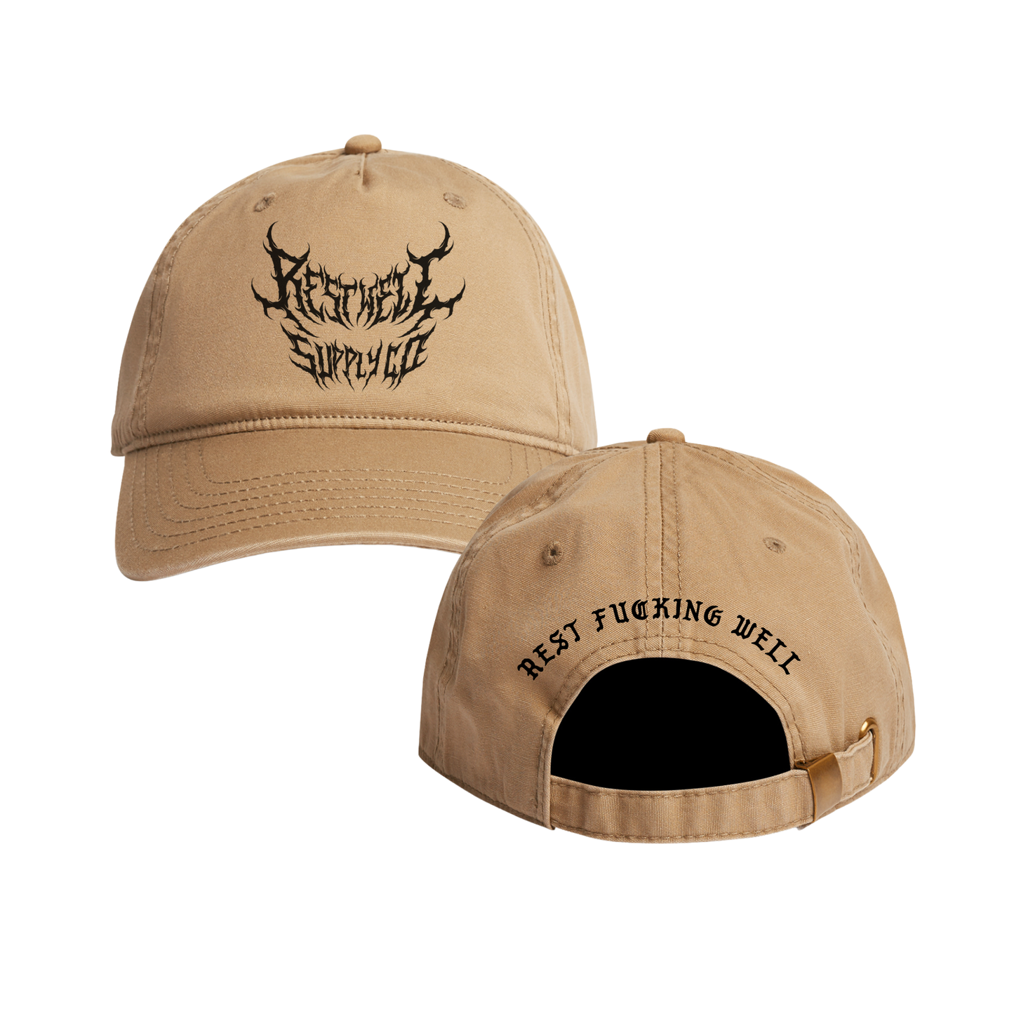 5 Panel Metal Hat Black on Sand